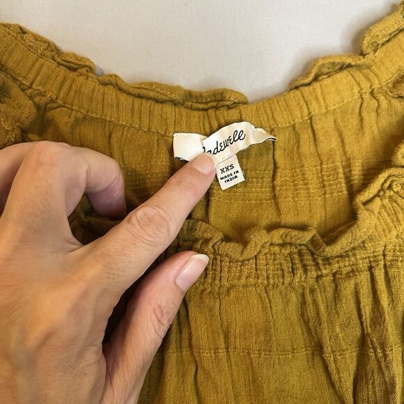 Madewell Sophia Top Womens XXS Antique Gold Textured Plaid Cropped Scoop Neck - Picture 9 of 10